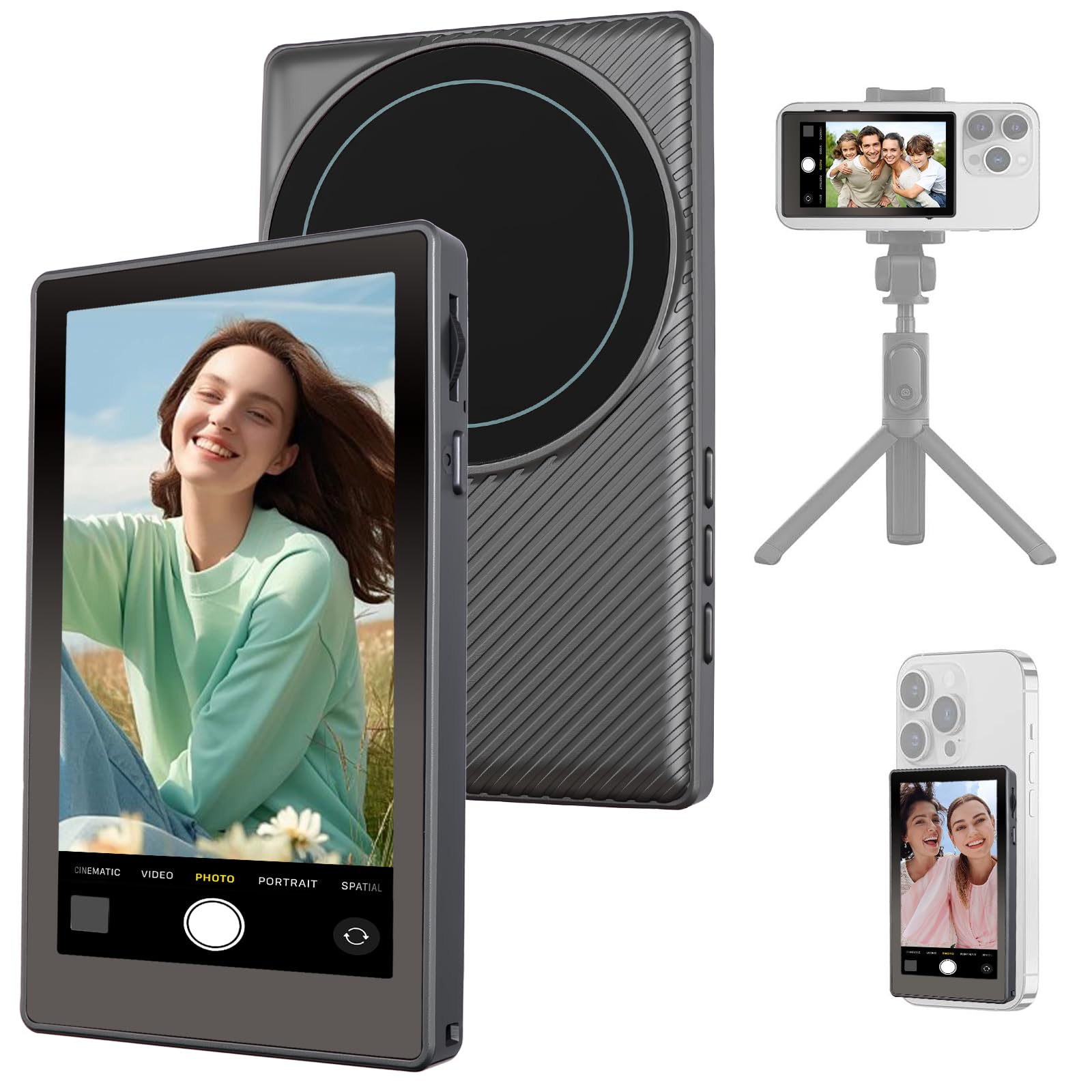 Photo 1 of Wireless Vlog Selfie Monitor Screen: 4K 30fps Rear Camera Recording for Vlogging with iPhone Android, Built-in Speaker & Remote Zoom Selfies Magnetic Phone Monitor for TikTok YouTube Live Stream