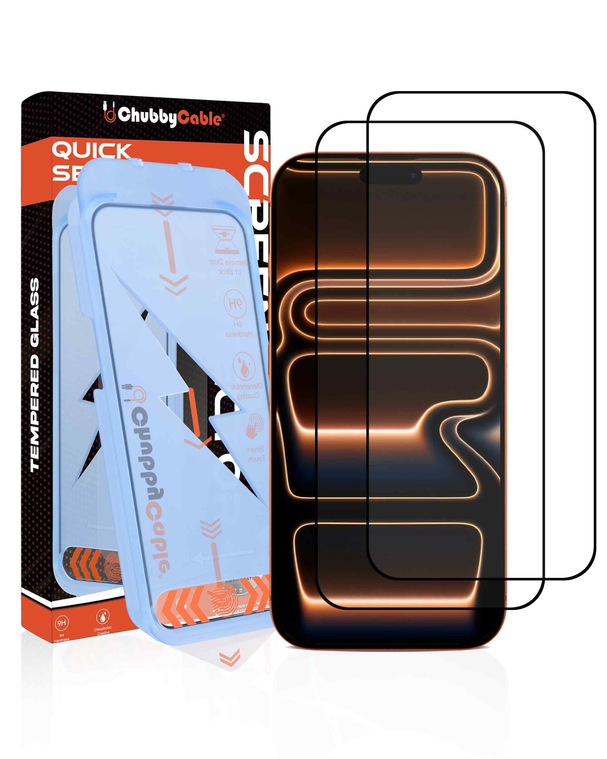 chubbycable 2PCS ChubbyShield Ultra for iPhone 17 Pro Max HD Tempered Glass Screen Protector, Ultra-easy Install Box, Auto Dust-Elimination & Bubble Free