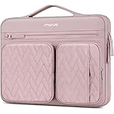 MOSISO 360 Protective Laptop Case 13.3 inch, 13-14 inch Laptop Sleeve Compatible with MacBook Air 13.6/Pro 13/Pro 14,HP Dell ASUS Lenovo, Parallelogram Quilted Bag with Raised&Horizontal Pockets, Pink
