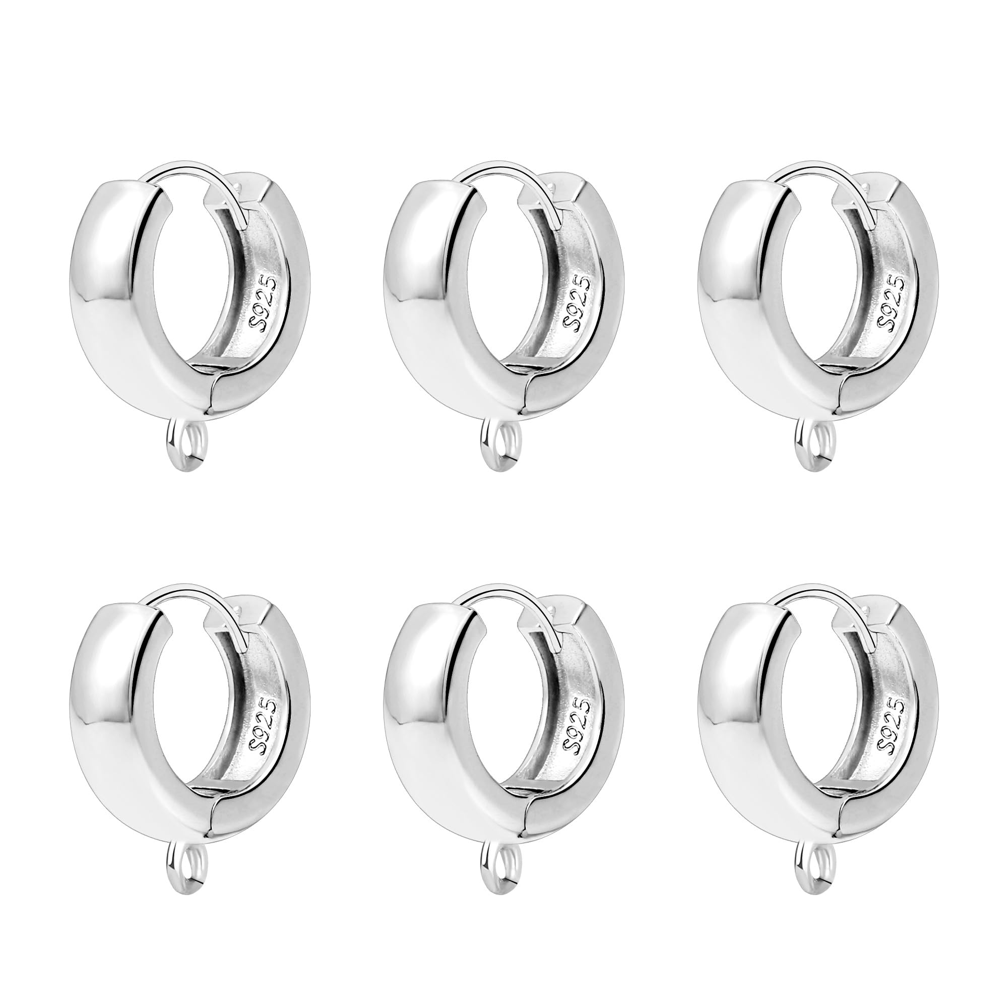 ALEXCRAFT 6Pcs 925 Sterling Silver Huggie Hoop Round Leverback Earring Hooks Back Jewellery Earring Accessories Set, 925 Sterling Silver Findings Flat Wide Huggie Hoop for Drop Dangle Earrings