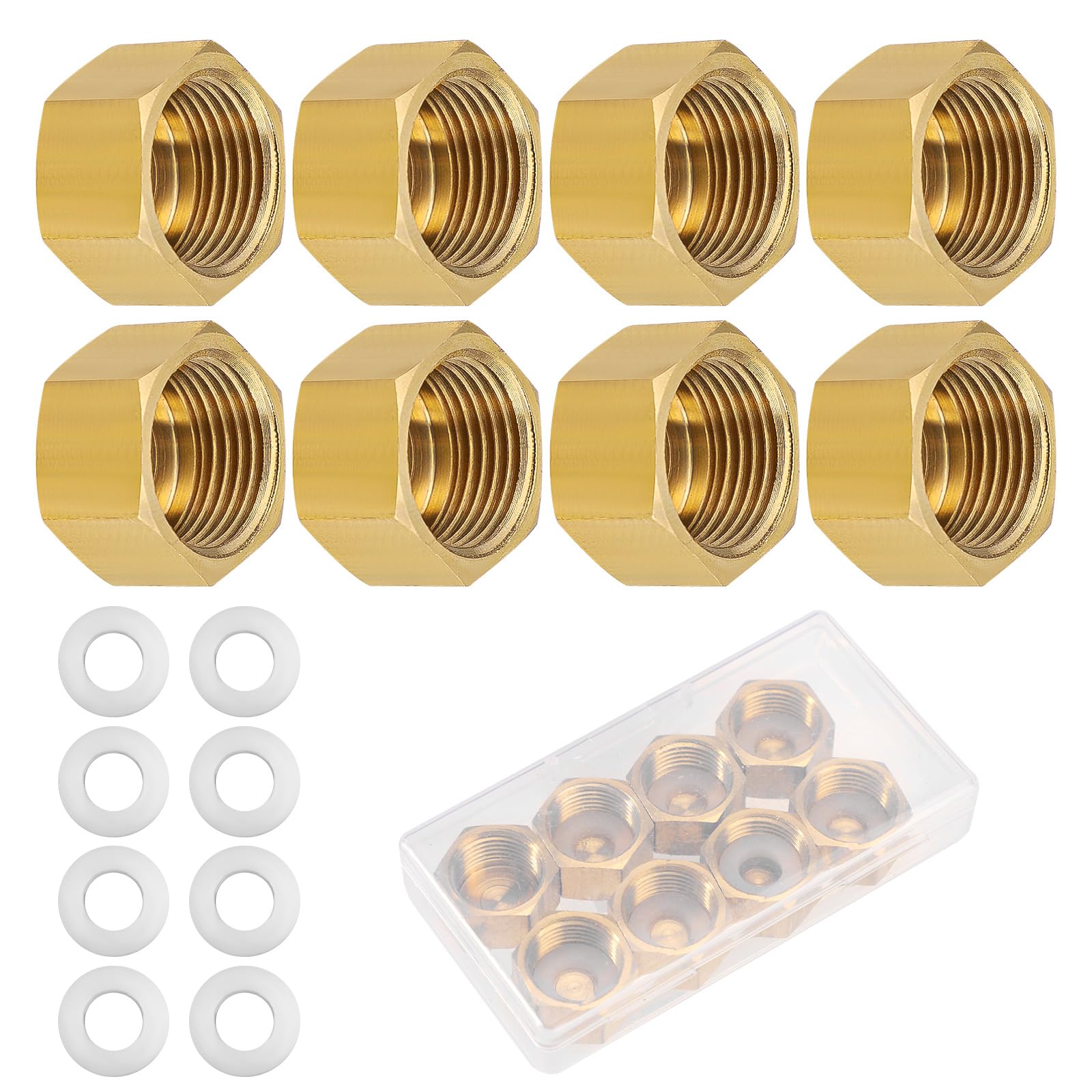 Photo 1 of 8pcs ID 3/8 in Brass Pipe Cap, Brass Pipe Fitting Cap with Rubber Gasket Faucet Valve Compression Fitting for Closing off Pipes