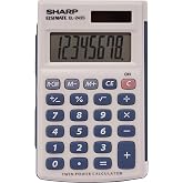 Sharp 8-Digit Dual Power Pocket Calculator, Gray/Blue (EL-243SB) | LCD Display with Hinged Hard Cover, Dual-Power Handheld Simple Calculator, 2.5 x 4.5-Inches