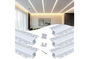 Muzata 5Pack 6.6FT/2M Plaster-in LED Channel Trimless Recessed LED Strip Diffuser Channel Spotless Deeper Wider for Drywall C