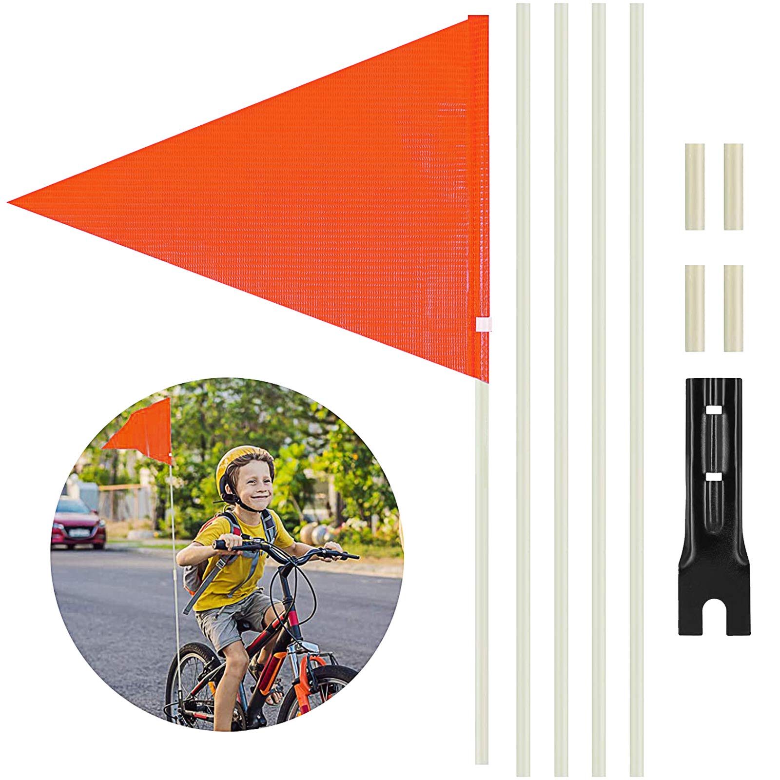 Photo 1 of Nother 6ft Bike Safety Flag with Pole Reflective Bike Trailer Safety Flag with Bicycle Mounting Bracket Height Visibility Bicycle Safety Flag (Orange)