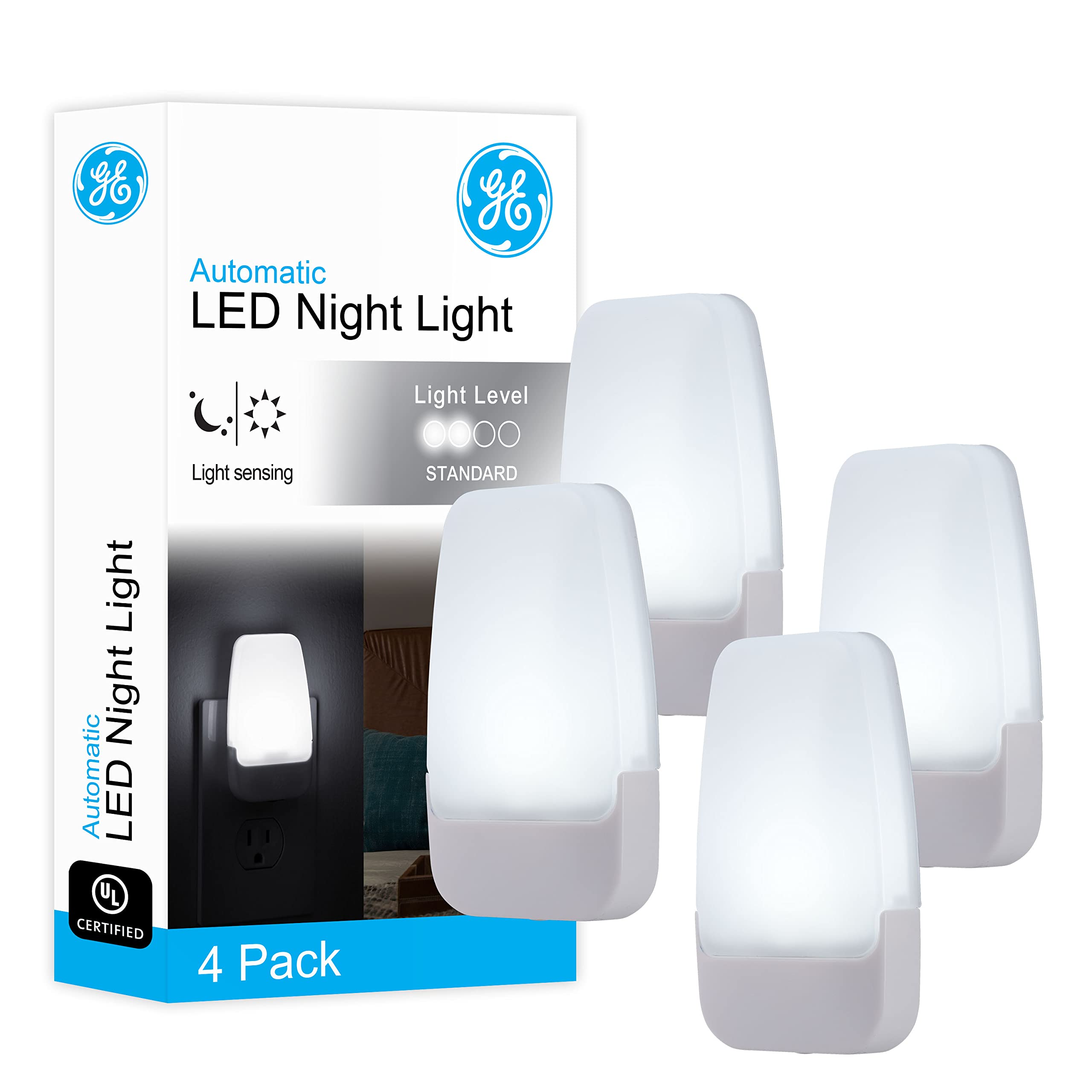 Photo 1 of GE LED Night Lights Plug Into Wall, Dusk to Dawn Sensor, Ambient Lighting, Dorm Room Essentials, Bathroom Decor, Smart Home, for Bedroom, Cool White, 55992, 4 Pack