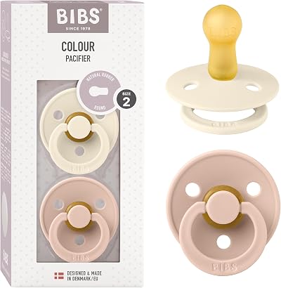 BIBS Colour Soother 2-Pack Dummy Pacifier Round Nipple Size 2 Ivory/Blush