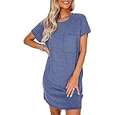 Acelitt Womens Casual Summer Crewneck Short Sleeve Ribbed Mini Tshirt Dress, XS-3XL