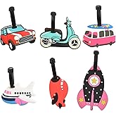 VIOCIWUO 6 Pcs Kids Luggage Tag Cute Multi-Style Airplane Trip Identity Label with Loop Suitcases Travel Bags School Bags Luggage Tag