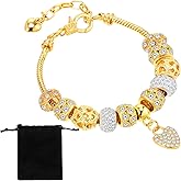 LXUEJIE Gold Beads Bracelets Rhinestone Heart Charm Bracelet Luxury Adjustable Bangle for Women Christmas Gifts