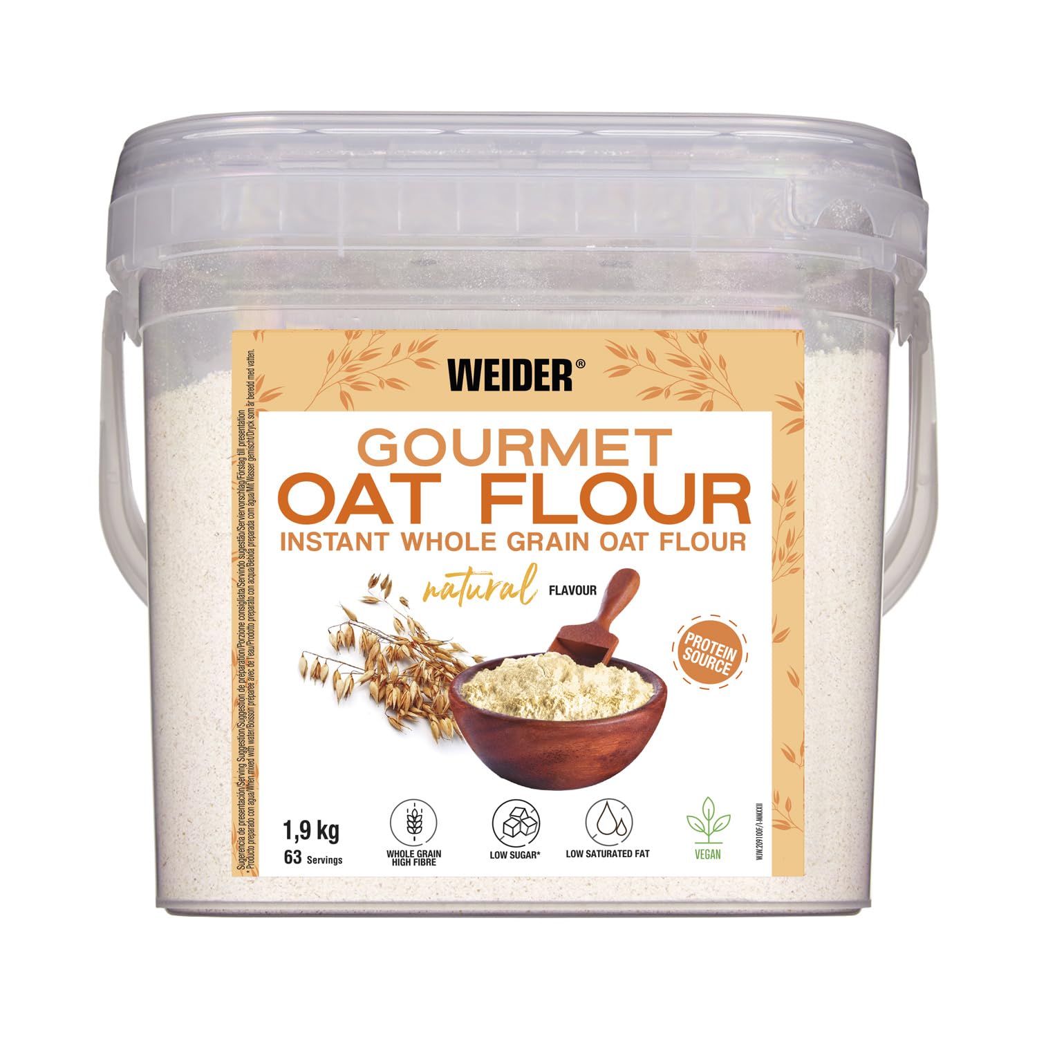 Weider Gourmet Oat Flour. Wholemeal Oatmeal. Protein Source with Low Sugar Content. Neutral Flavor (1.9 kg)