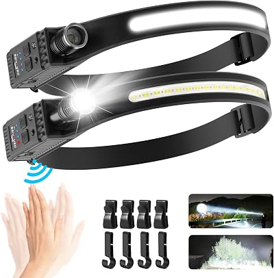 Demlaies Head Torch Rechargeable 2 Pack 230° Wide Beam 8 Modes Motion Sensor
