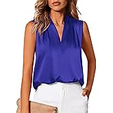 BTFBM Tank Top for Women 2026 Summer Spring Silk Satin V Neck Pleated Sleeveless Work Blouses Business Casual Outfits
