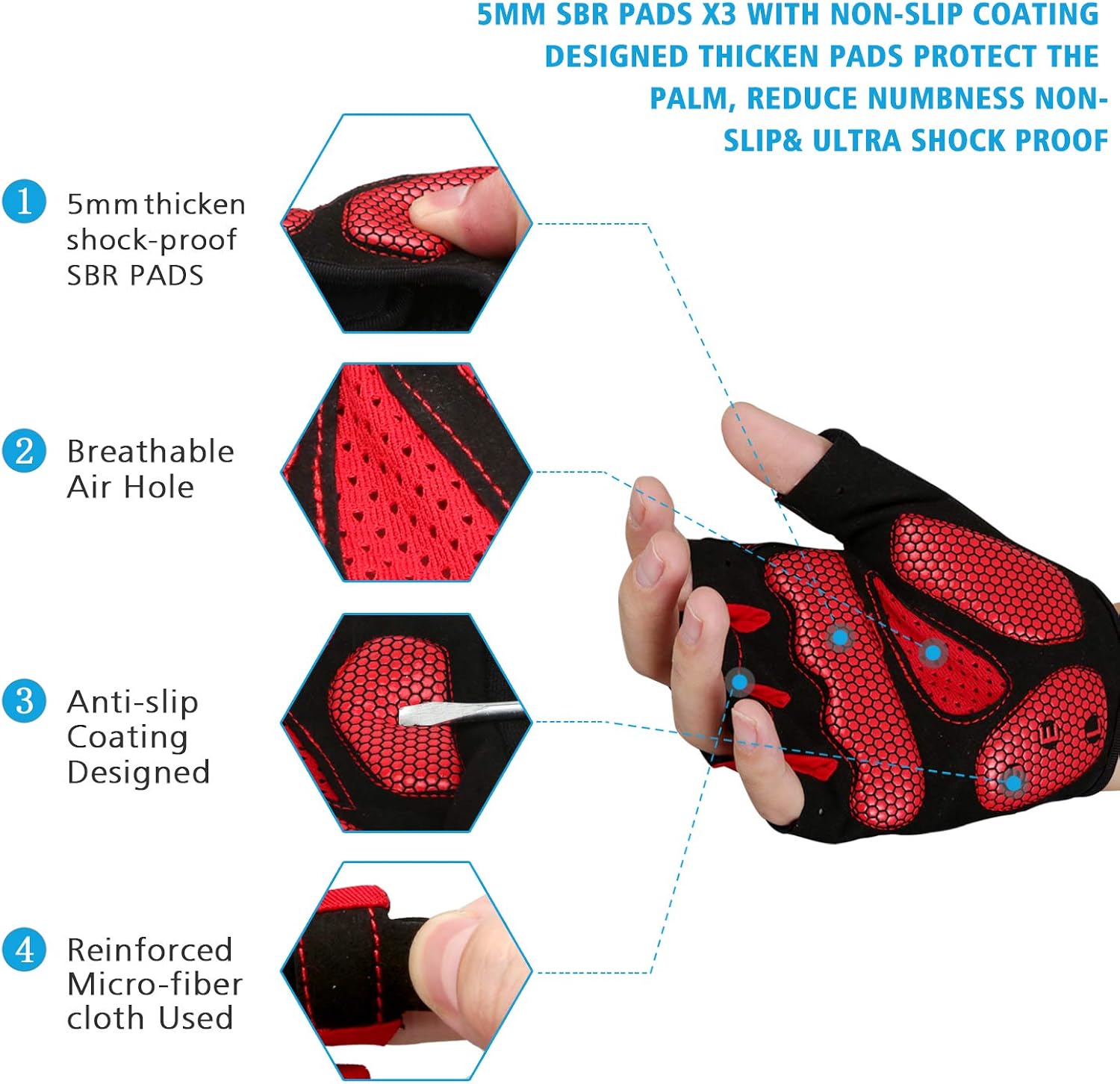 MOREOK Mens Cycling Gloves, Half Finger Biking Glove MTB DH Road Bicycle Gloves Gel Pad Shock-Absorbing Anti-Slip Breathable Motorcycle Mountain Bike Gloves Unisex Women : Clothing