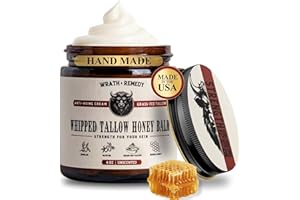 WRATH & REMEDY Organic Beef Tallow for Skin - 4 OZ (Unscented) — Grass Fed Beef Tallow for face + Body — US-Made Whipped Tallow and Honey Balm Moisturizer for Dry and Sensitive Skin, Eczema, Rosacea (No Additives)