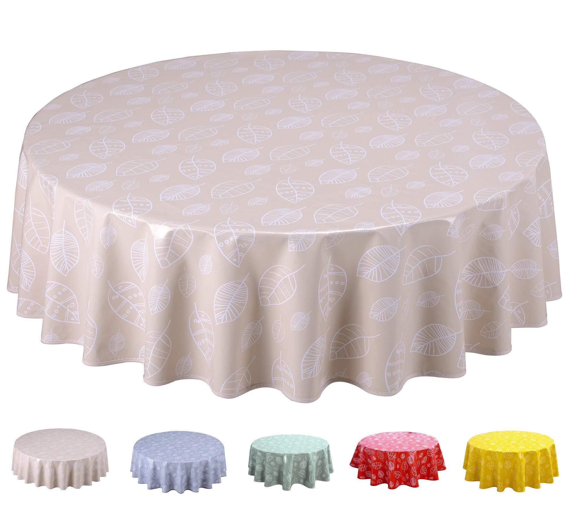 Home Direct Round Oilcloth PVC Wipe Clean Tablecloth 160cm 62" Leaves Beige