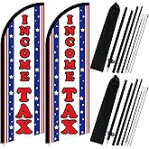 Hahafelt 2 Set Income Tax Feather Flag Pole Kit 8.2ft Income Tax Service Advertising Feather Banner Swooper Sign with Flag Pole Kit and Ground Stake