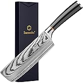 Sunnecko Damascus Nakiri Knife,Japanese VG10 Core Steel Damascus Cleaver Knife,Professional Razor Sharp Kitchen Knives with Knives Sharpner