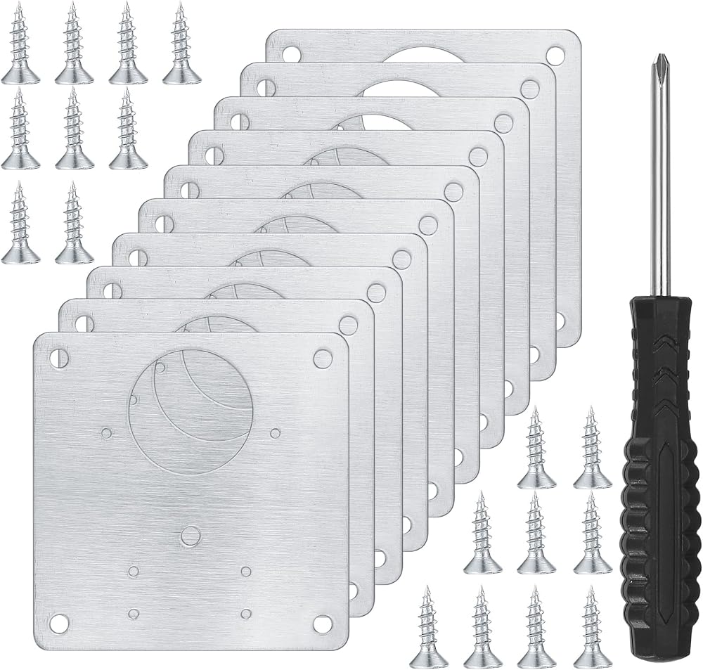 XiangJunly 10pc Stainless Steel Cabinet Hinge Repair Plate Kit w/ 80 Screws