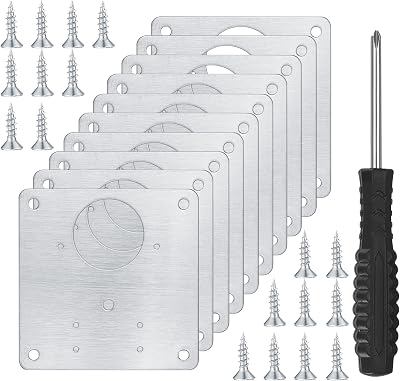 XiangJunly 10pc Stainless Steel Cabinet Hinge Repair Plate Kit w/ 80 Screws