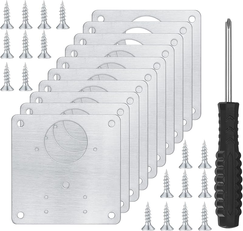XiangJunly 10pc Stainless Steel Cabinet Hinge Repair Plate Kit w/ 80 Screws