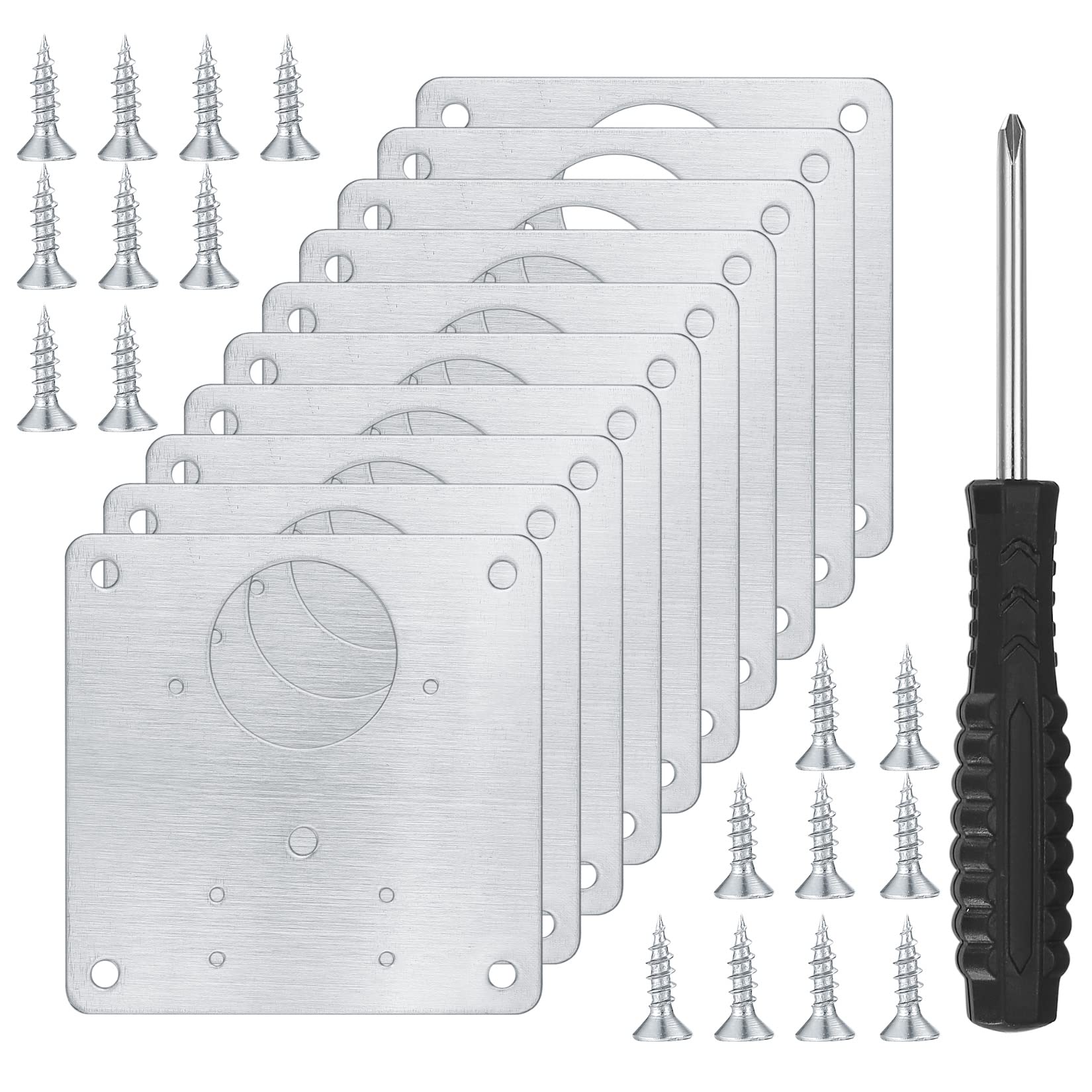 10 Pcs Stainless Steel Cabinet Hinge Repair Plate Kit with 80 Screws & Screwdriver - All-in-One Fix for Loose Kitchen Cupboard Doors — image 1