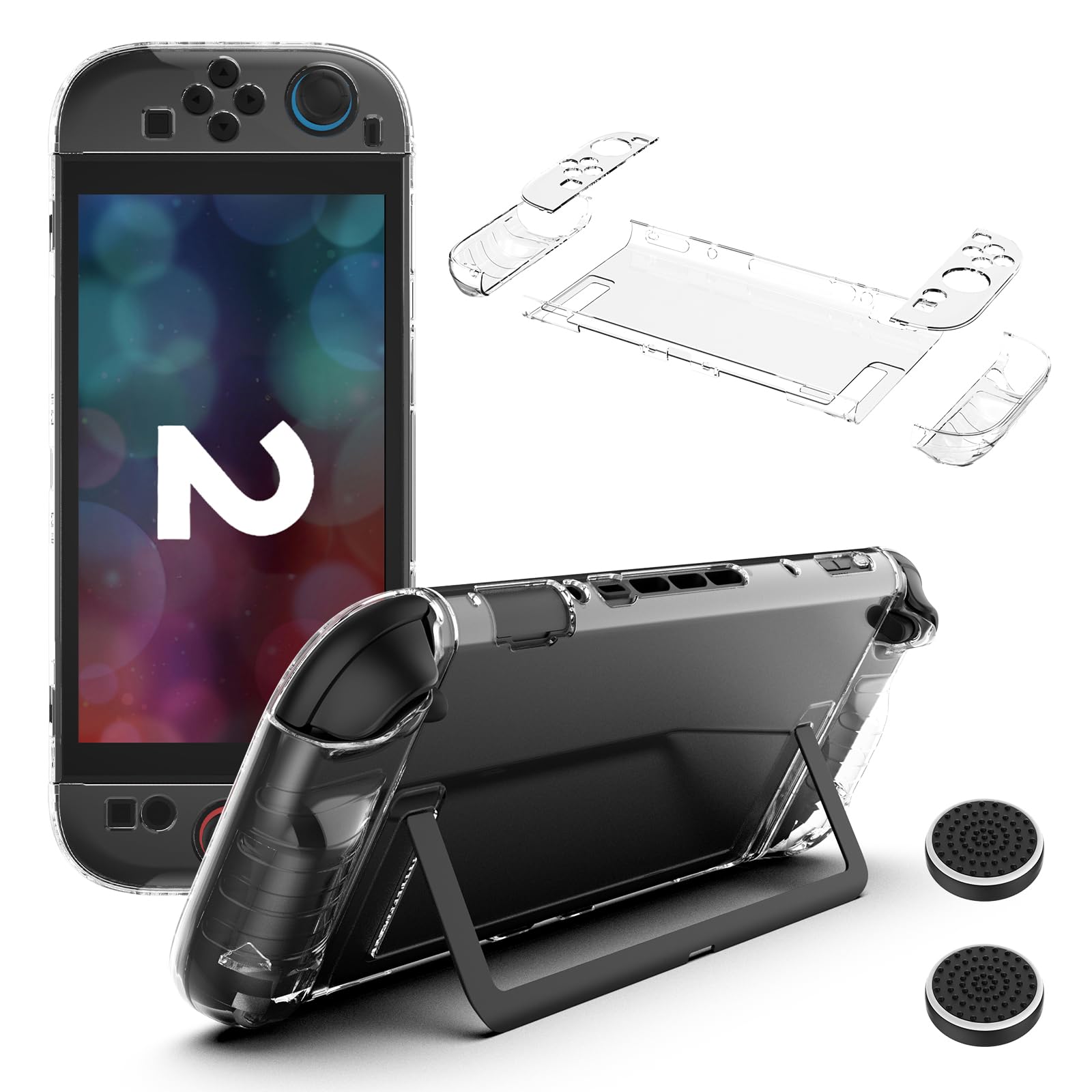 Photo 1 of WD&CD Case Compatible with Nintendo Switch 2, Crystal Clear PC Hard Case – Transparent with 2 Black Button Caps