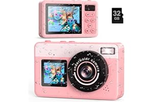 TONFARB 4K Waterproof Camera,Underwater Digital Camera,10FT Floating Camera for Snorkeling,Surfing,Swimming and Kayaking,Dual-Screen Selfie,Autofocus,18X Zoom,Fill Light,32GB Card,Type-C Rechargeable,Pink