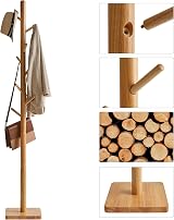 YMYNY Coat Rack Stand with 8 Hooks, 29x29x176 cm, Natural Wood view 6