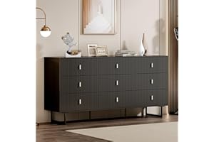 Chrangmay Modern Chest of Drawers with 9 Drawers,Deep Drawers,Clothes Organizer,Large Storage Cabinet for Living Room, Bedroom,Hallway,with Anti-Tipping Device,Black
