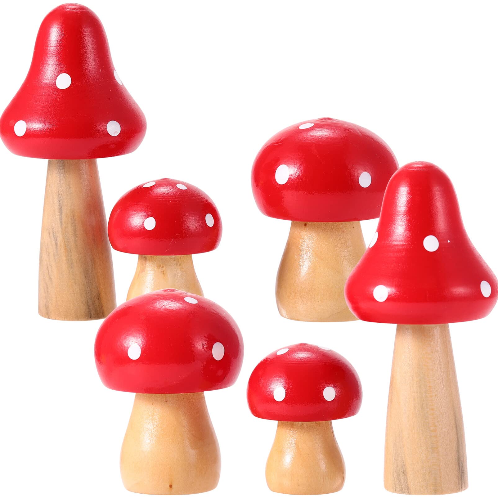 Balacoo 6Pcs Miniature Mushrooms Figurines Mini Painted Wooden Mushrooms Fairy Garden Accessories Micro Landscape Decoration,1