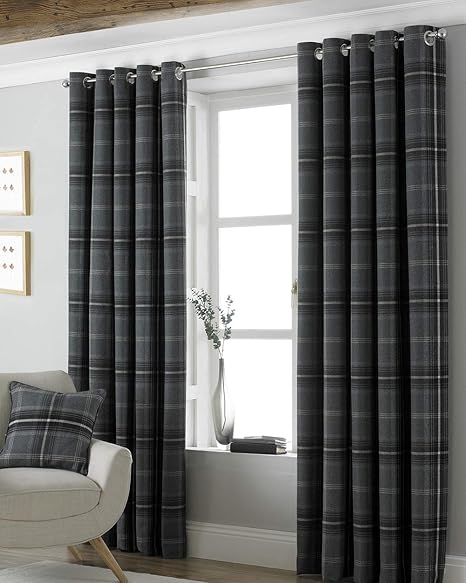 Riva Paoletti Aviemore Eyelet Curtains Grey 66 X 90 168 X 229