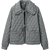 Vimida Women's Quilted Lightweight Jackets Long Sleeve Winter Cropped Cotton Padded Coat Jacket Bow Tie Puffy Outwear