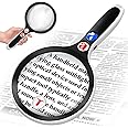 Large Magnifying Glass with Lights,10X 25X 45X 60X Handheld Lighted Magnifier, 5in Page Magnifier LED Lights, Magnifying Glas