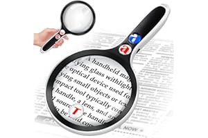 HQGZQL Large Magnifying Glass with Lights,10X 25X 45X 60X Handheld Lighted Magnifier, 5in Page Magnifier LED Lights, Magnifying Glass for Reading Small Prints & Low Vision Seniors with Aging Eyes