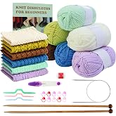 Lewhoo Knitting Kit for Beginners, 6 Patterns Dishcloth Learn to Knit Kit | Step-by-Step Instruction, Complete Knit Starter Kit -Including Yarn, Knitting Needle&amp;Accessories