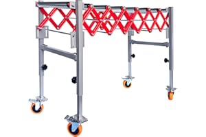 BLUEIAN Expandable Conveyor Roller 700 LBS Capacity, Length 14''-50'' Height 27.5''-50'' Expandable Conveyor Roller with Wheels, 16.5'' Wide Roller Conveyor Belt for Woodworking Planer Table Saw