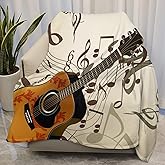 AuHomea Guitar and Notes Throw Blanket Lightweight Flannel Fleece Blankets Warm and Cozy Throws for Winter Bedding and Couch 50
