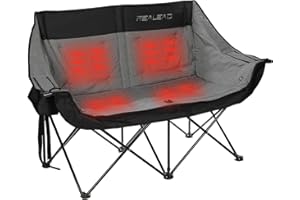 REALEAD Heated Double Camping Chair, 3 Heat Levels and 4 Heating Zones, Portable Heated Loveseat Chair for Outdoor Sports Support 650lbs, Heating Folding Chairs for Outside, Battery NOT Included