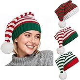 OCTEEN Striped Knitted Santa Hat Red Christmas Cap Xmas Party Beanie Hats For Adults Women Men