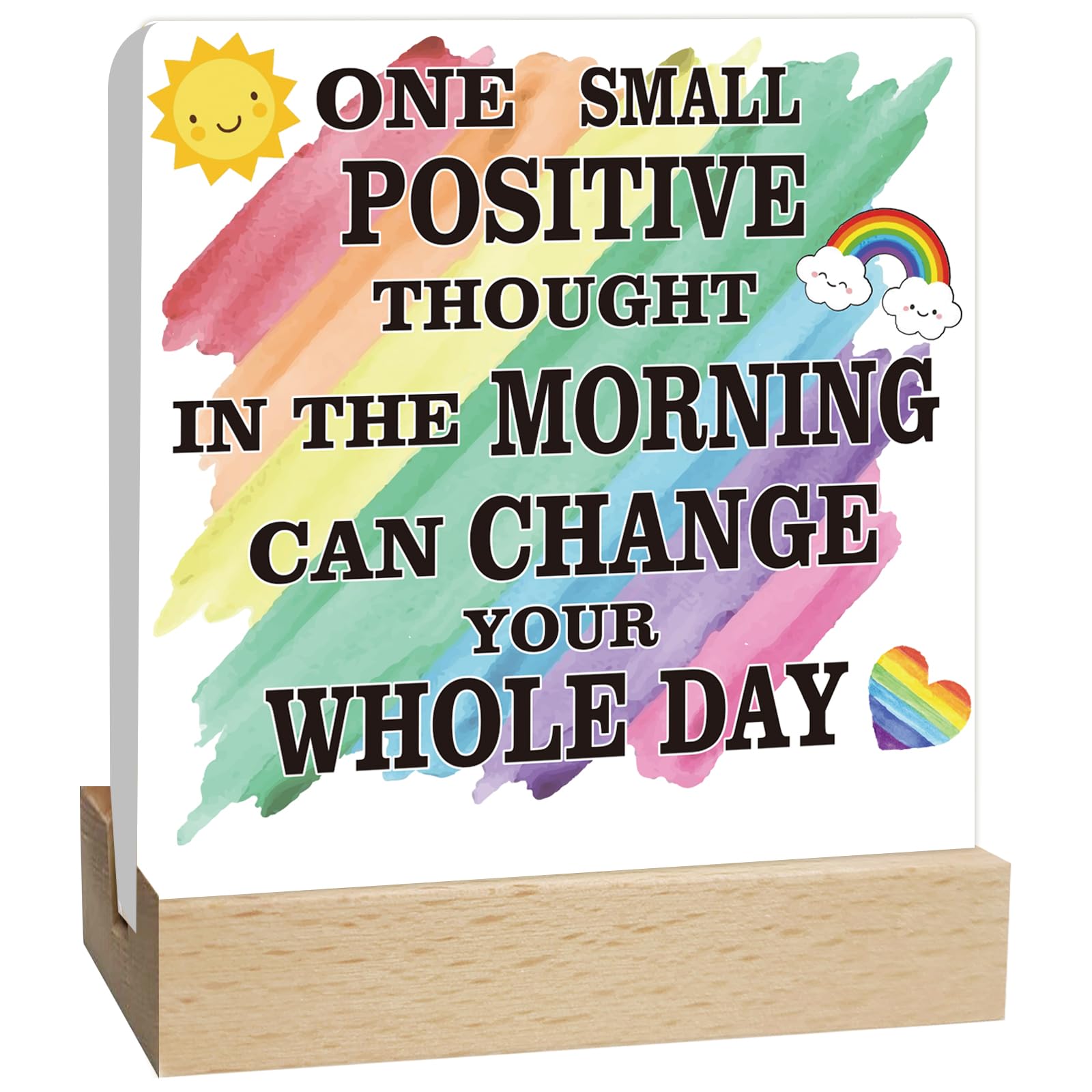 ORIGACH Positive Thought Office Decor - Inspirational Quotes Desk Decor for Women Girls Friends - Motivational Sign Ceramic Plaque With Wooden Stand