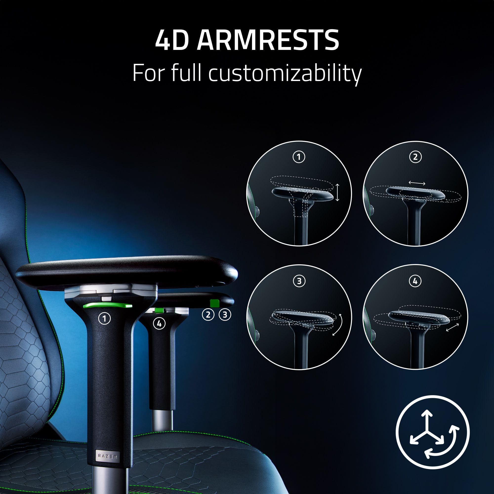 Razer Iskur V2 Gaming Chair: Adaptive Lumbar Support - Adjustable Lumbar Curve - High Density Foam Cushions - Reactive Seat Tilt &152-degree Recline - 4D Armrests - Synthetic Leather - Black/Green