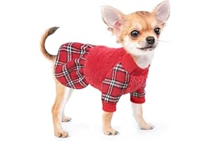 KOSIYI Dog Clothes for Small Dogs - Dog Sweaters for Small Dogs Girl - Winter Warm Fleece Dog Sweater Dress Boy - Princess Plaid Dress - Chihuahua Yorkie Pet Outfits Festival Apparel, XS, Red