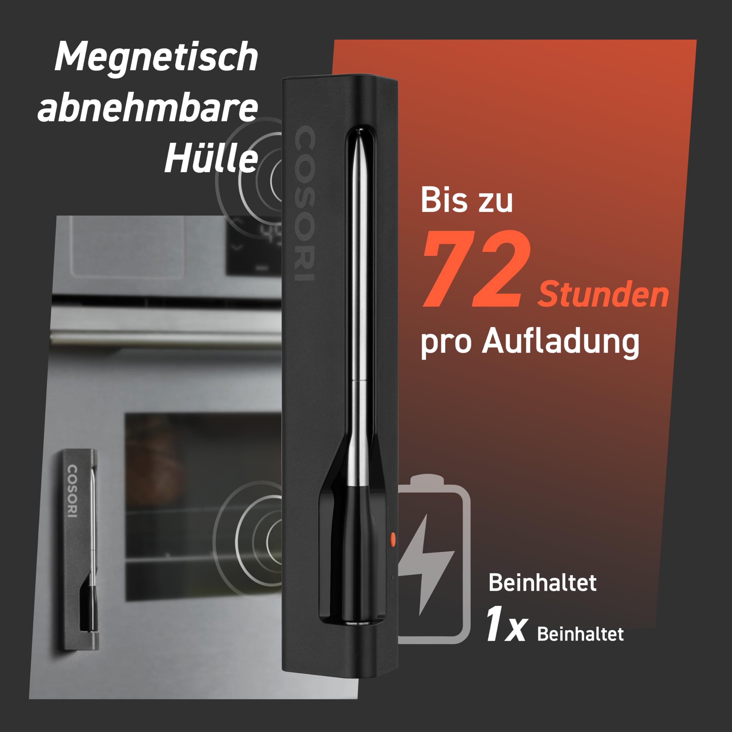 COSORI Erstes Smartes Fleischthermometer, Kabelloses Grillthermometer Bluetooth, perfekt für Heißluftfritteuse, Bratenthermometer für Küche und Grill, Spülmaschinenfest, Schwarz 8
