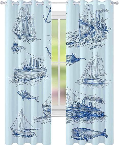YUAZHOQI Cortina para ventana, decoración náutica, submarina, vida