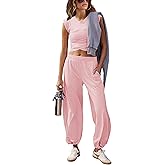 Springrain Womens Two Pieces Outfits Casual Lounge Sets Cropped Tops Sweatpants Tracksuit with Pockets