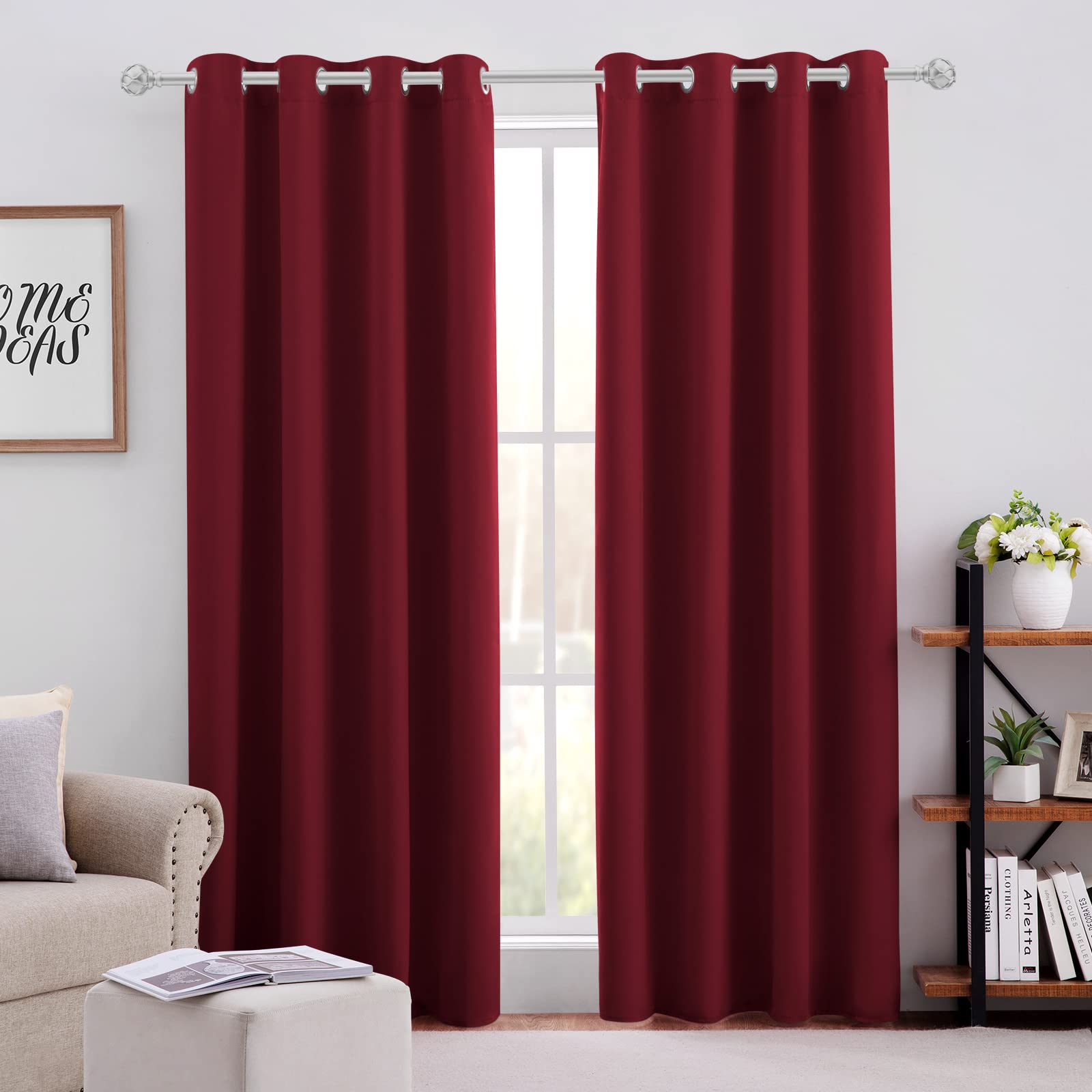 HOMEIDEAS Burgundy Red Blackout Curtains 2 Panels 42 X 84 Inch Drop Room Darkening Eyelet Curtains for Bedroom Living Room, Thermal Insulated Light Blocking Window Drapes