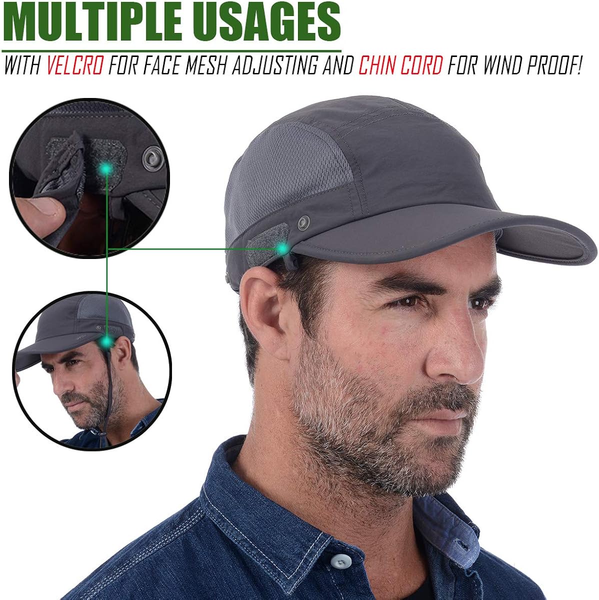 Sun Cap USHAKE Fishing Hat UPF 50 UV Protection Outdoor Hiking Jungle Mountain Sun Mens Quick Dry Baseball Cap Face Neck Cover Flap Water Resistant Breathable caps Flap Hats for Men Women New Unisex: Clothing