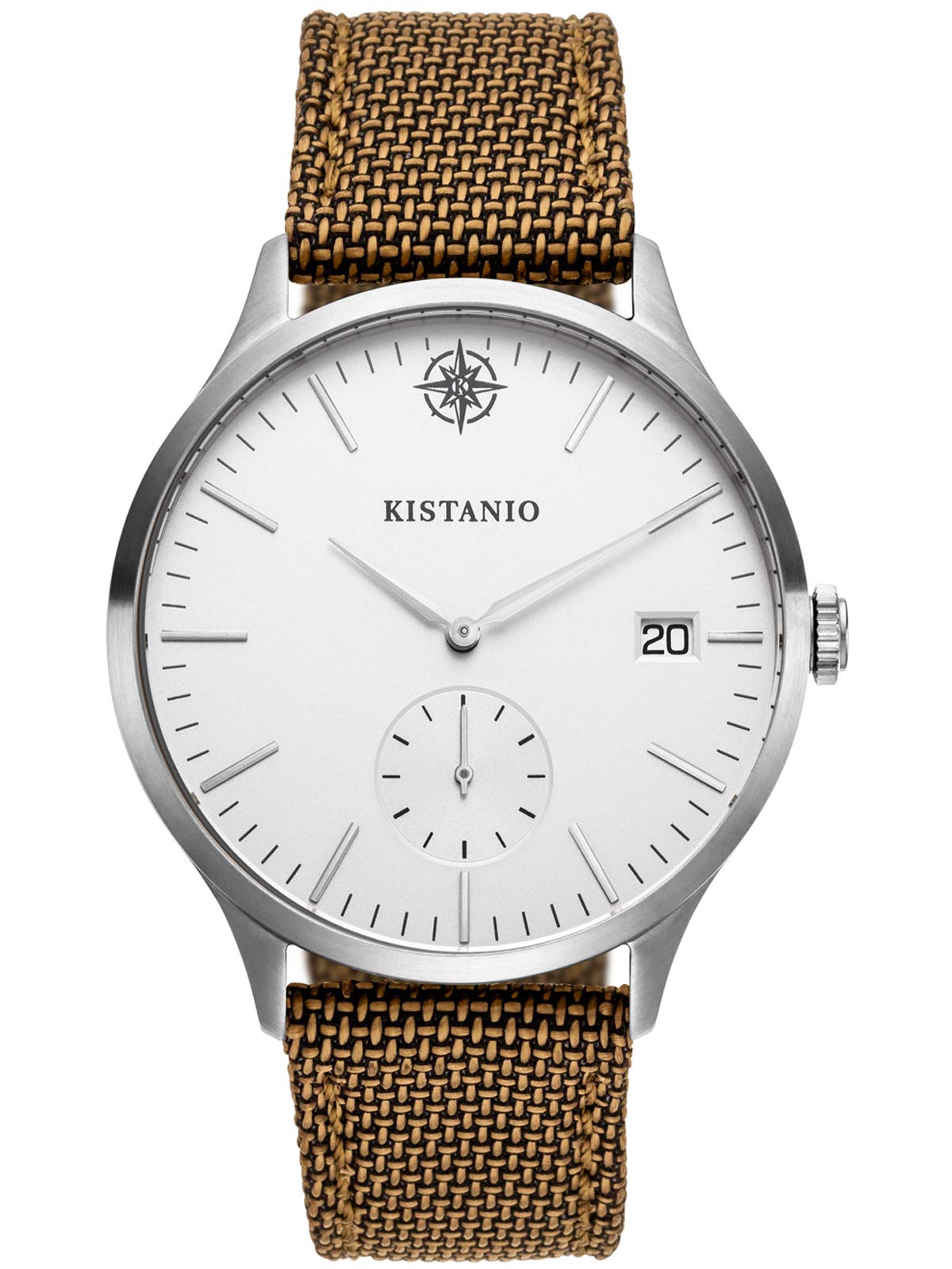 Kistanio Men's Watch Stratolis Sapphire Glass Steel Silver Bronze Canvas Leather Strap KIS-STR-40-060