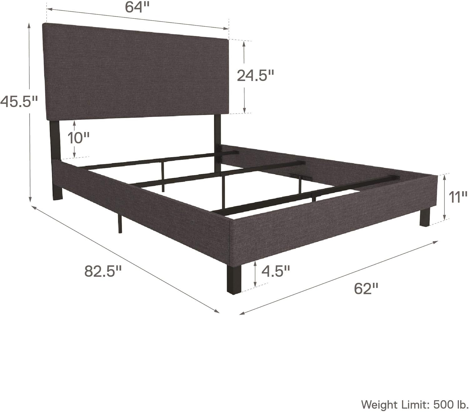 DHP Janford Upholstered Bed with Chic Design | Queen | Grey Linen: Furniture & Decor