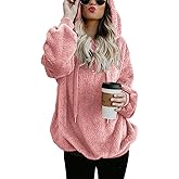Women Casual Double Fuzzy Sweatshirt Faux Fleece Zip Pullover Hoodies Coat Outwear S-XXL